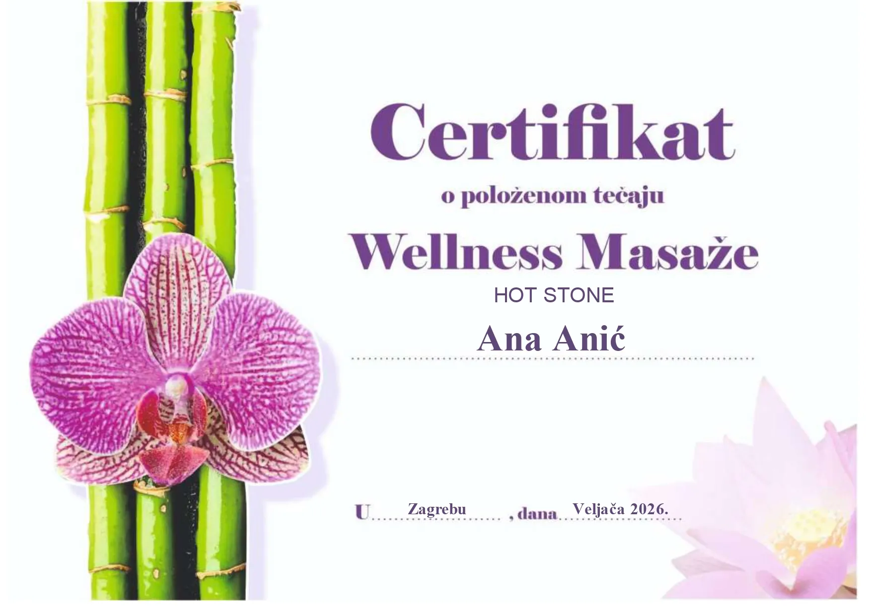 Certifikat - Hot Stone masaža